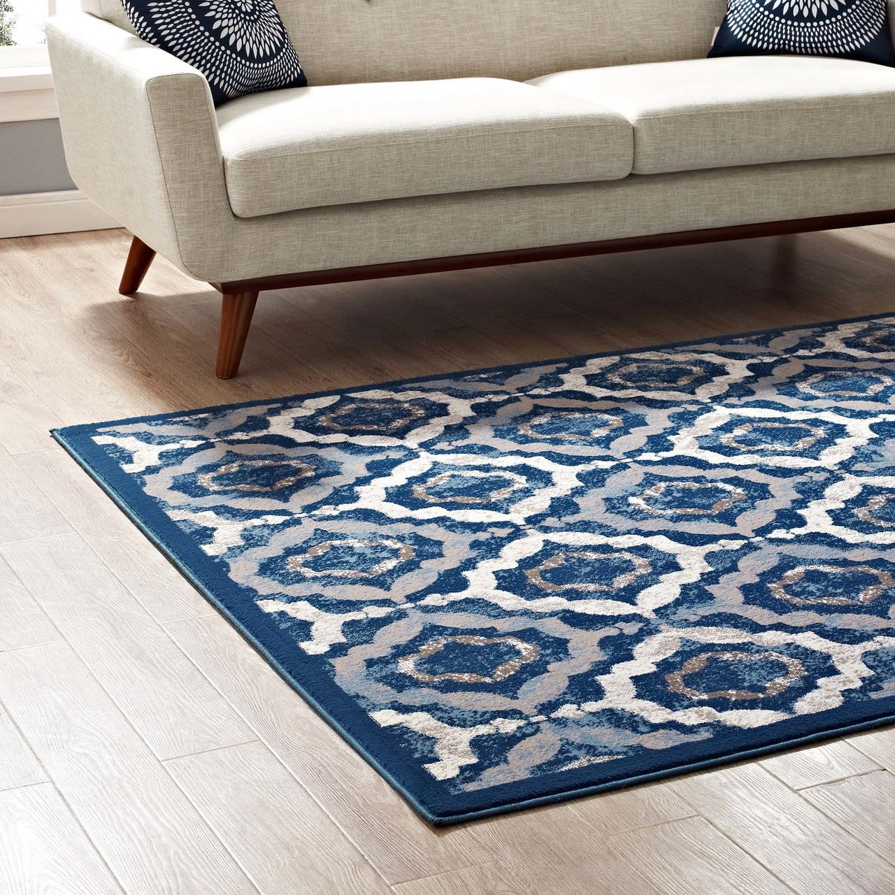 Kalinda Rustic Vintage Moroccan Trellis 5x8 Area Rug, Fabric, Multi Navy Blue 14889