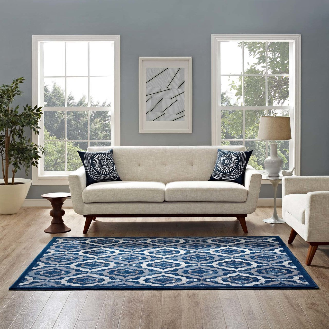 Kalinda Rustic Vintage Moroccan Trellis 5x8 Area Rug, Fabric, Multi Navy Blue 14889