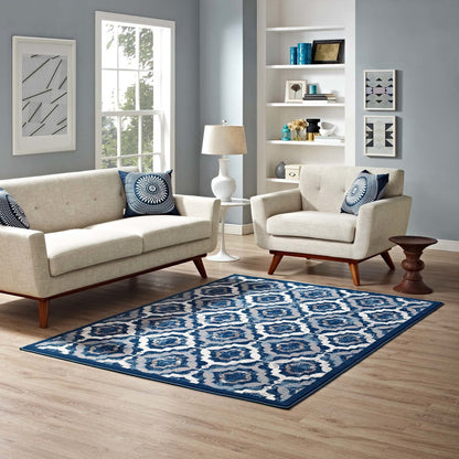 Kalinda Rustic Vintage Moroccan Trellis 5x8 Area Rug, Fabric, Multi Navy Blue 14889