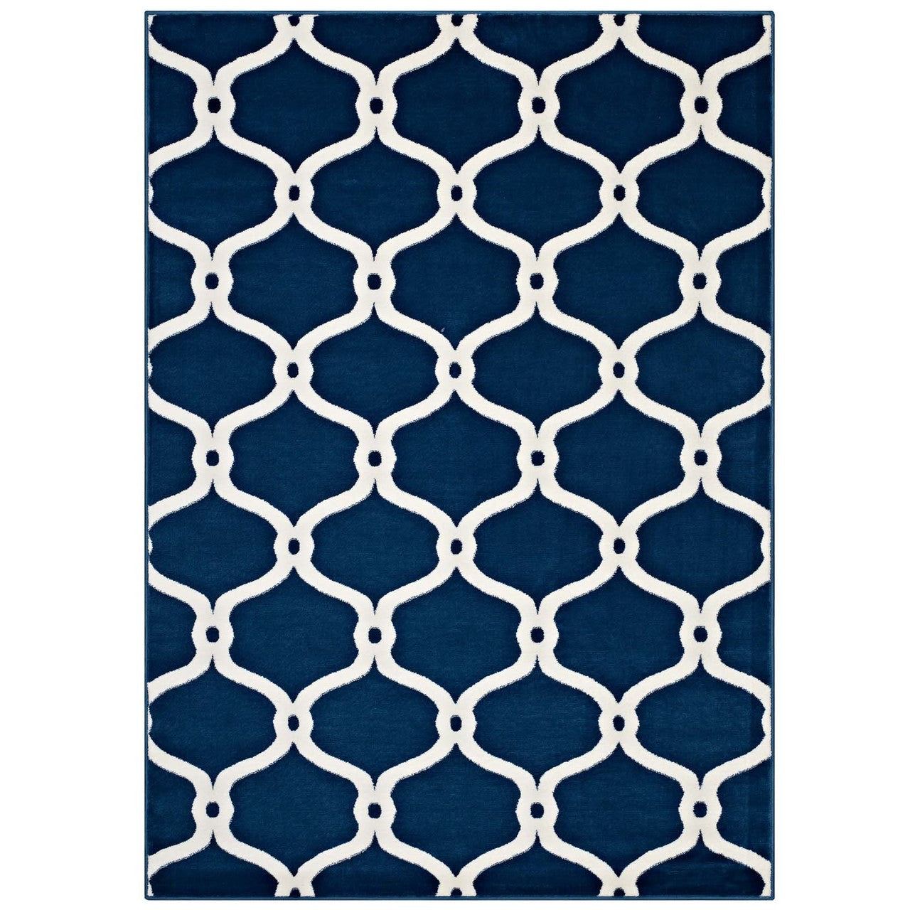 Beltara Chain Link Transitional Trellis 5x8 Area Rug, Fabric, Multi Navy Blue 14895