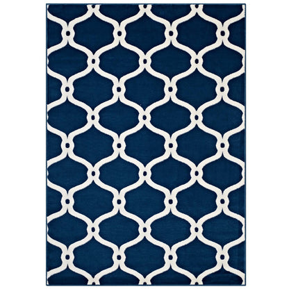 Beltara Chain Link Transitional Trellis 5x8 Area Rug, Fabric, Multi Navy Blue 14895