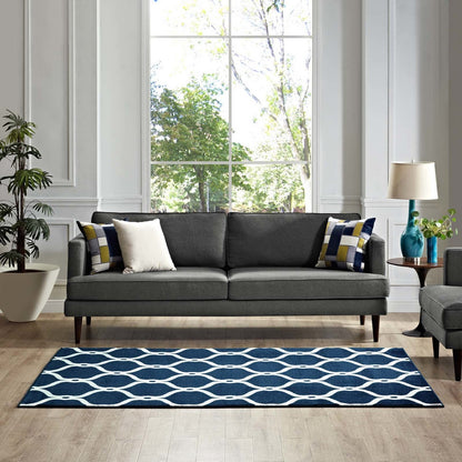 Beltara Chain Link Transitional Trellis 5x8 Area Rug, Fabric, Multi Navy Blue 14895