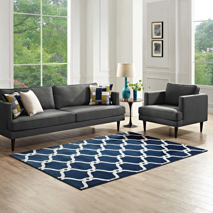 Beltara Chain Link Transitional Trellis 5x8 Area Rug, Fabric, Multi Navy Blue 14895