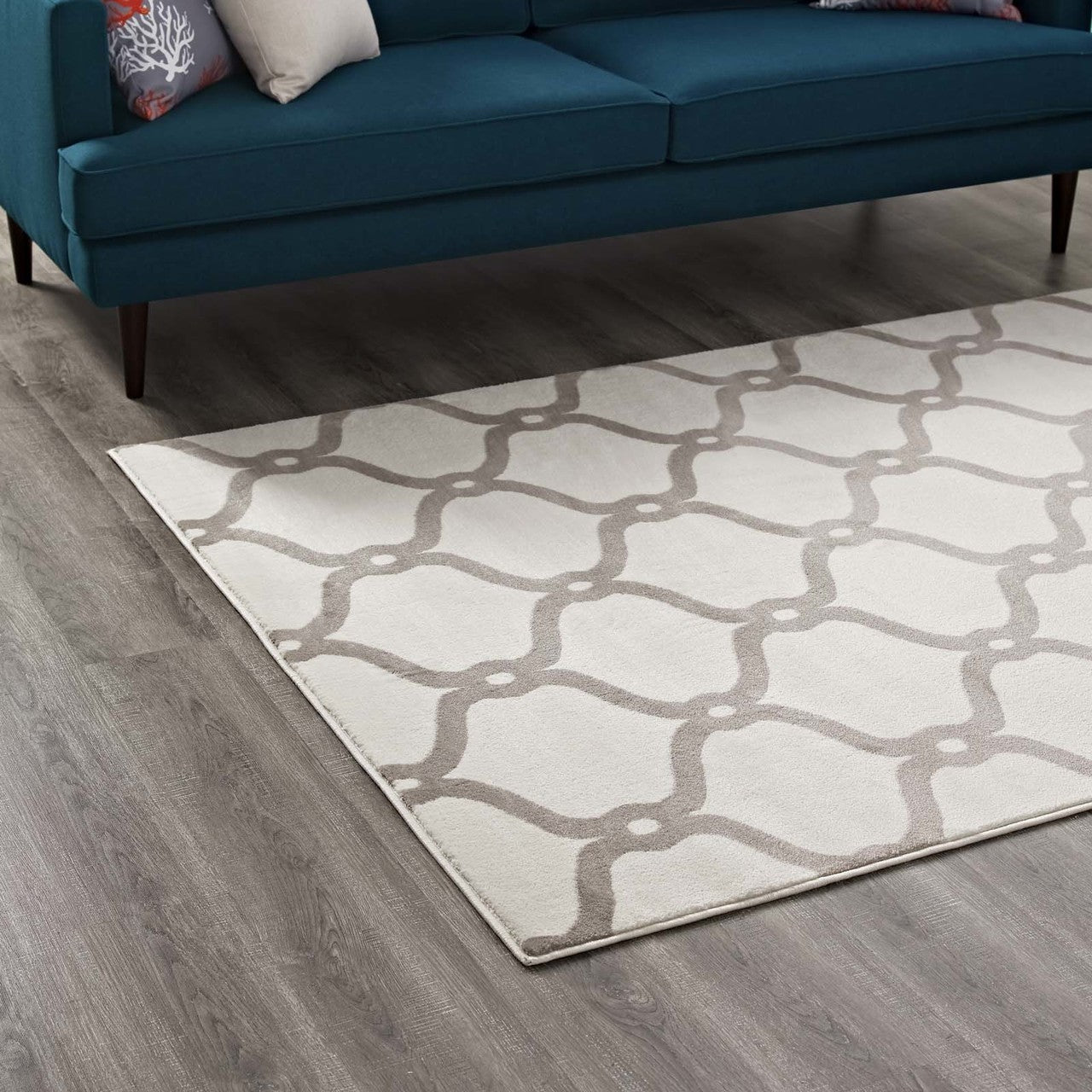 Beltara Chain Link Transitional Trellis 8x10 Area Rug, Fabric, Multi Ivory White 14898