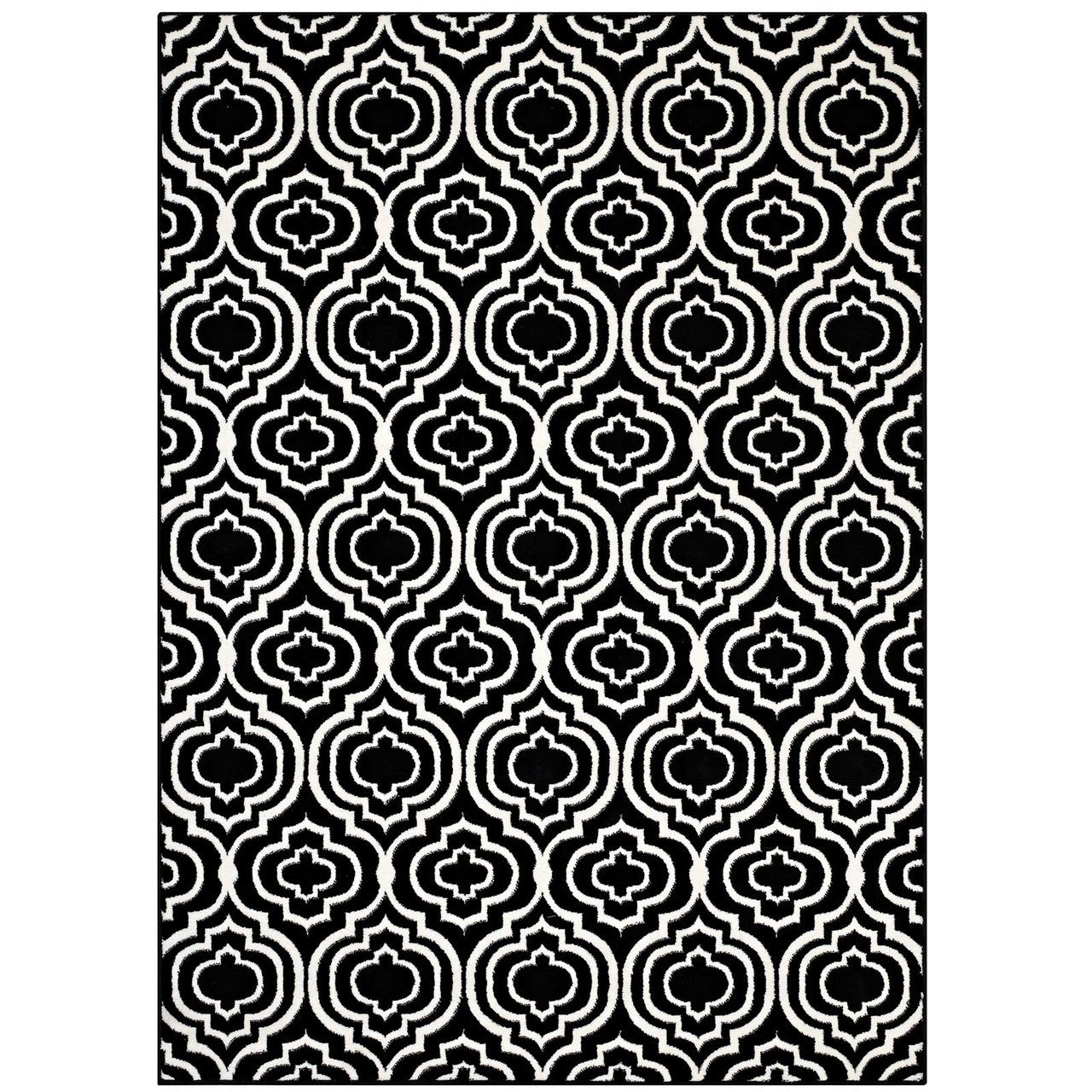 Frame Transitional Moroccan Trellis 5x8 Area Rug, Fabric, Multi Black 14899