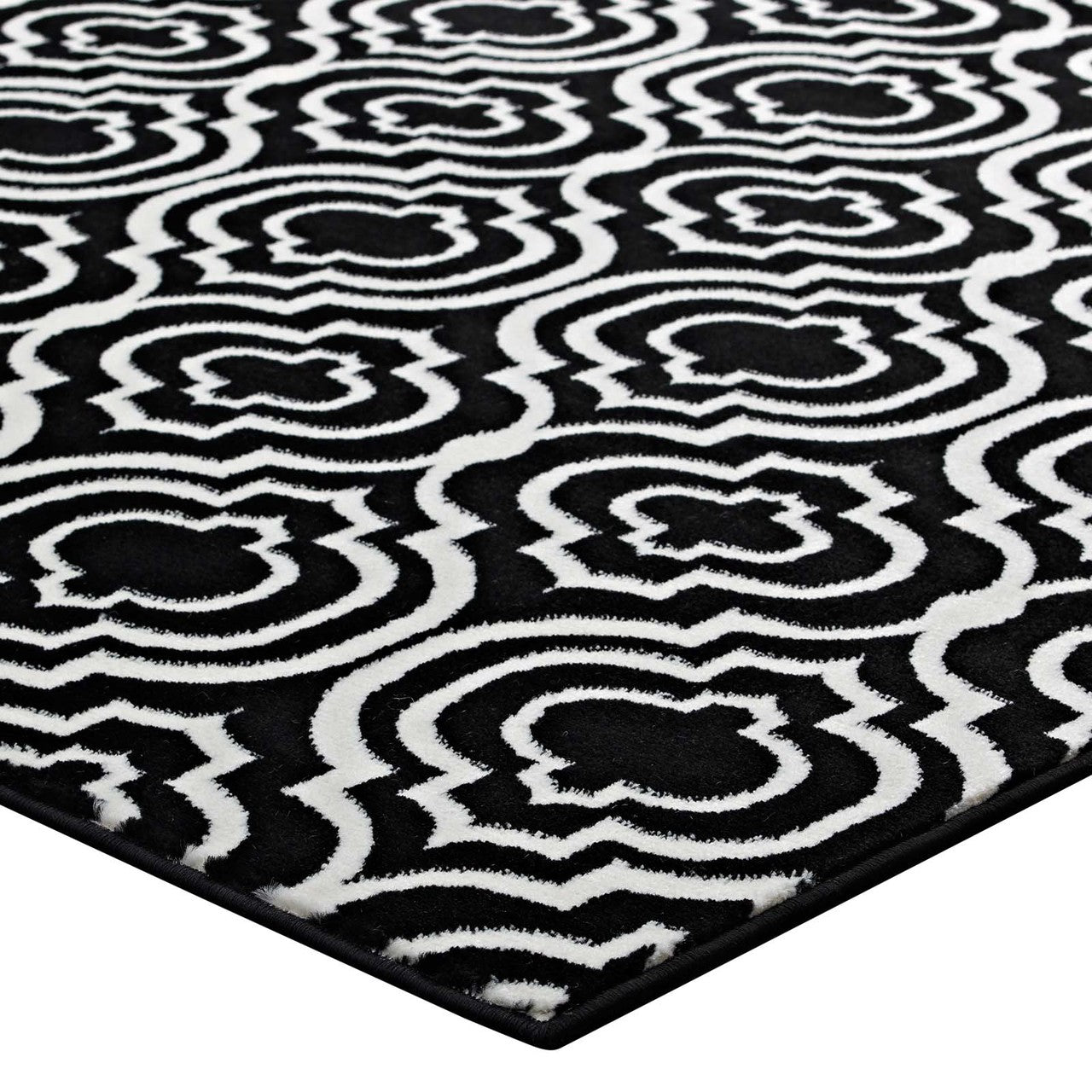 Frame Transitional Moroccan Trellis 5x8 Area Rug, Fabric, Multi Black 14899