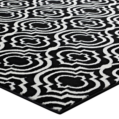 Frame Transitional Moroccan Trellis 5x8 Area Rug, Fabric, Multi Black 14899