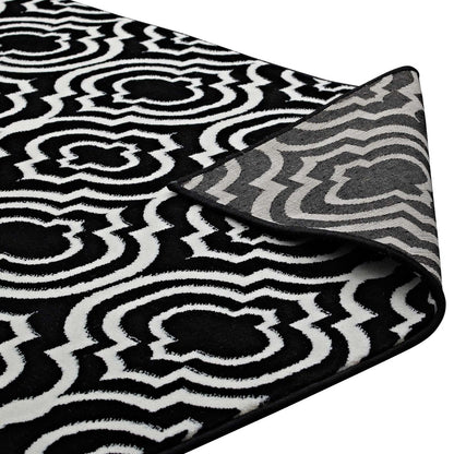 Frame Transitional Moroccan Trellis 5x8 Area Rug, Fabric, Multi Black 14899