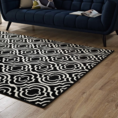 Frame Transitional Moroccan Trellis 5x8 Area Rug, Fabric, Multi Black 14899