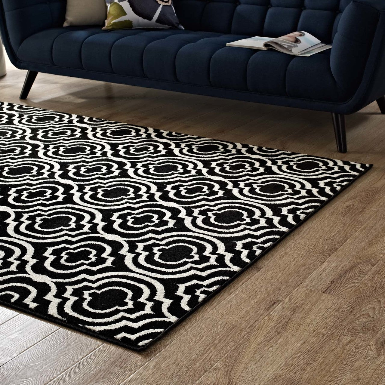 Frame Transitional Moroccan Trellis 8x10 Area Rug, Fabric, Multi Black 14900