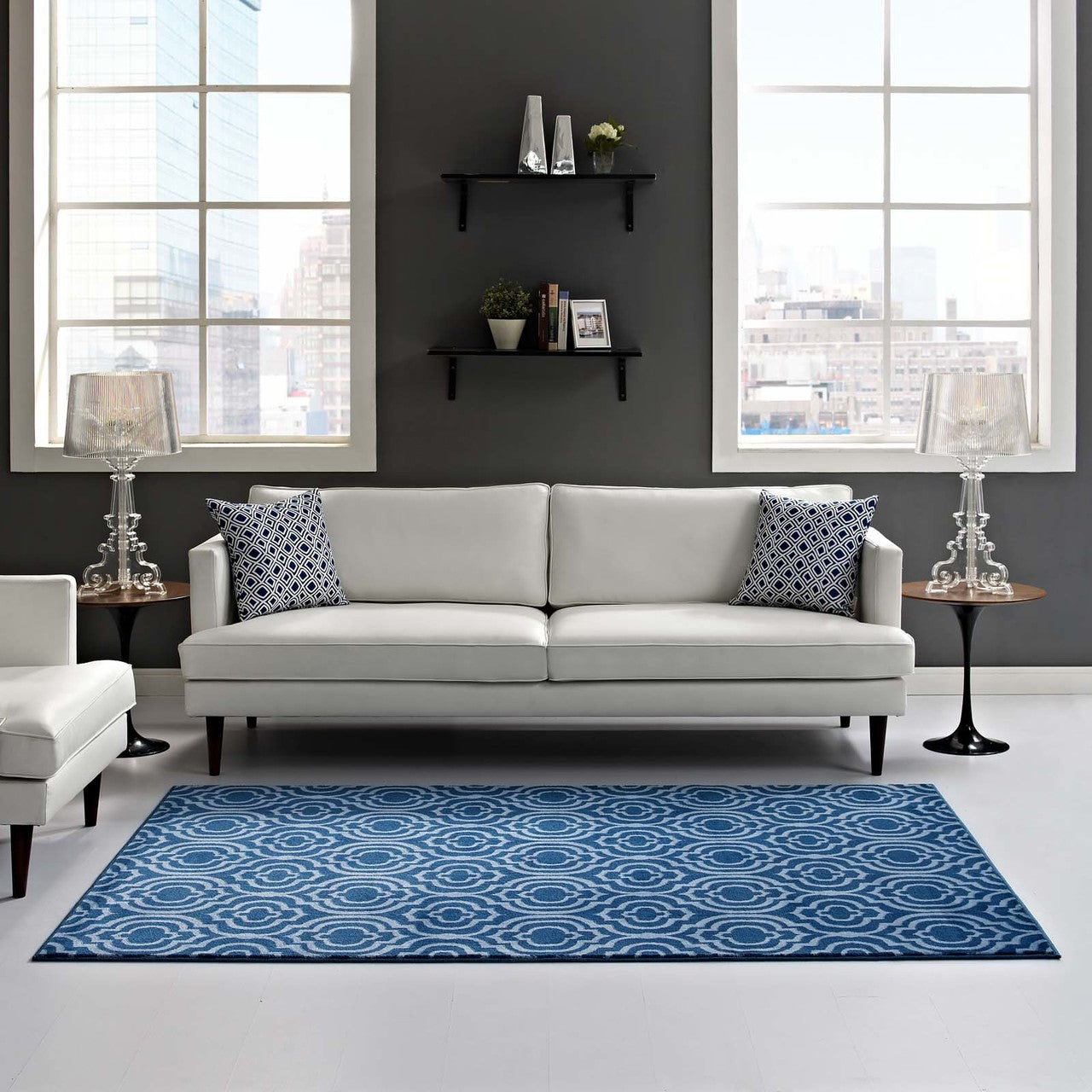 Frame Transitional Moroccan Trellis 5x8 Area Rug, Fabric, Multi Navy Blue 14901