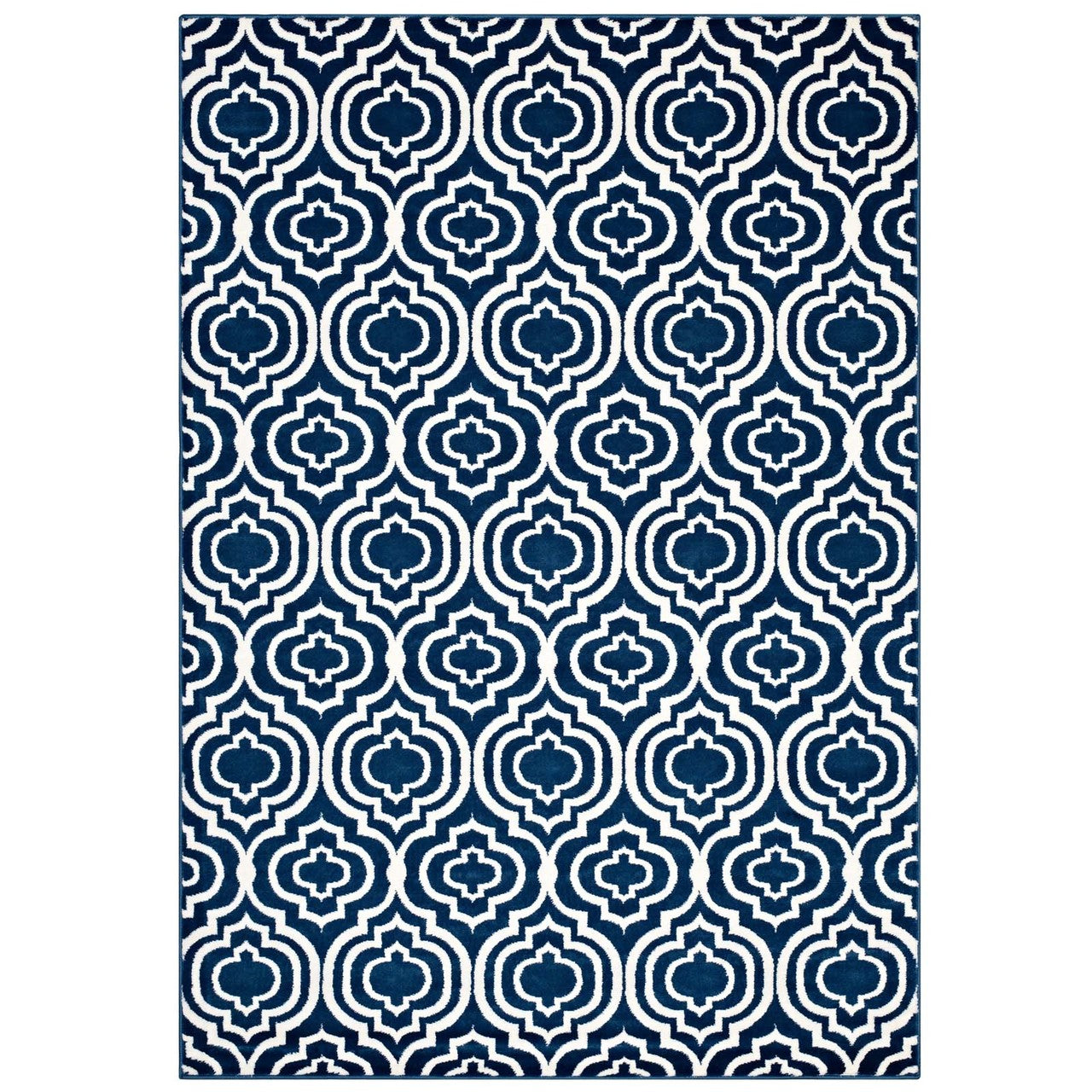 Frame Transitional Moroccan Trellis 5x8 Area Rug, Fabric, Multi Navy Blue 14903