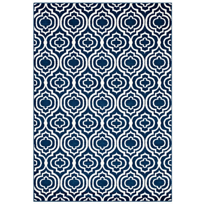Frame Transitional Moroccan Trellis 5x8 Area Rug, Fabric, Multi Navy Blue 14903