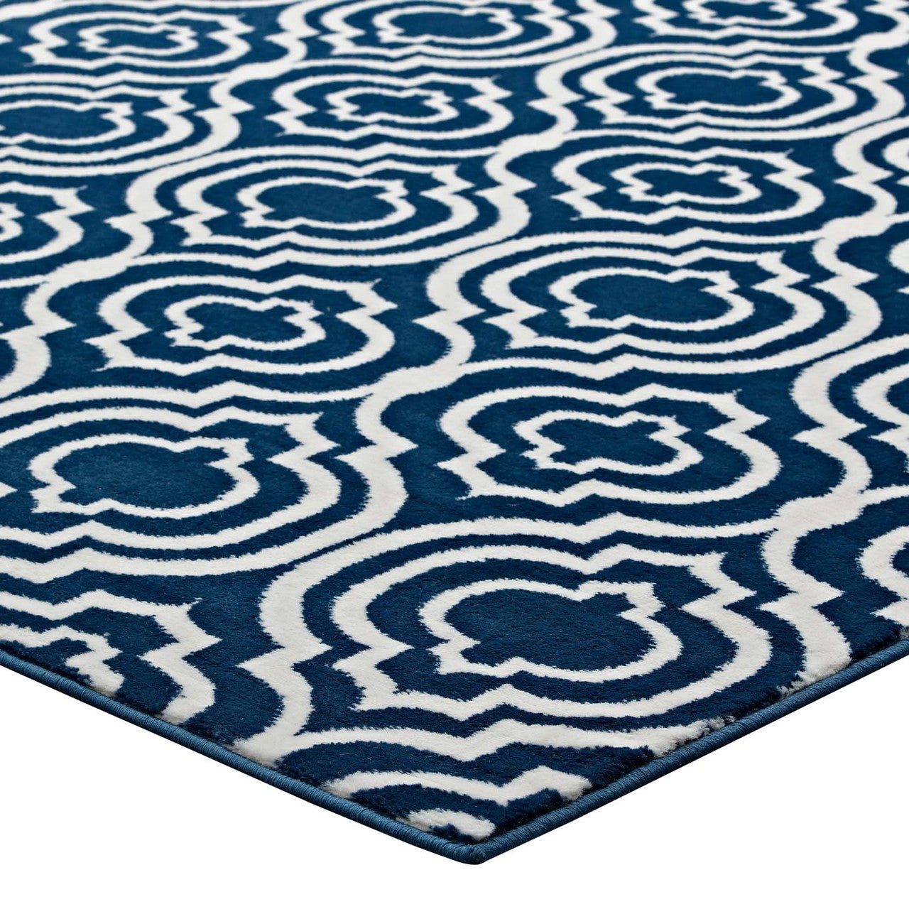Frame Transitional Moroccan Trellis 5x8 Area Rug, Fabric, Multi Navy Blue 14903