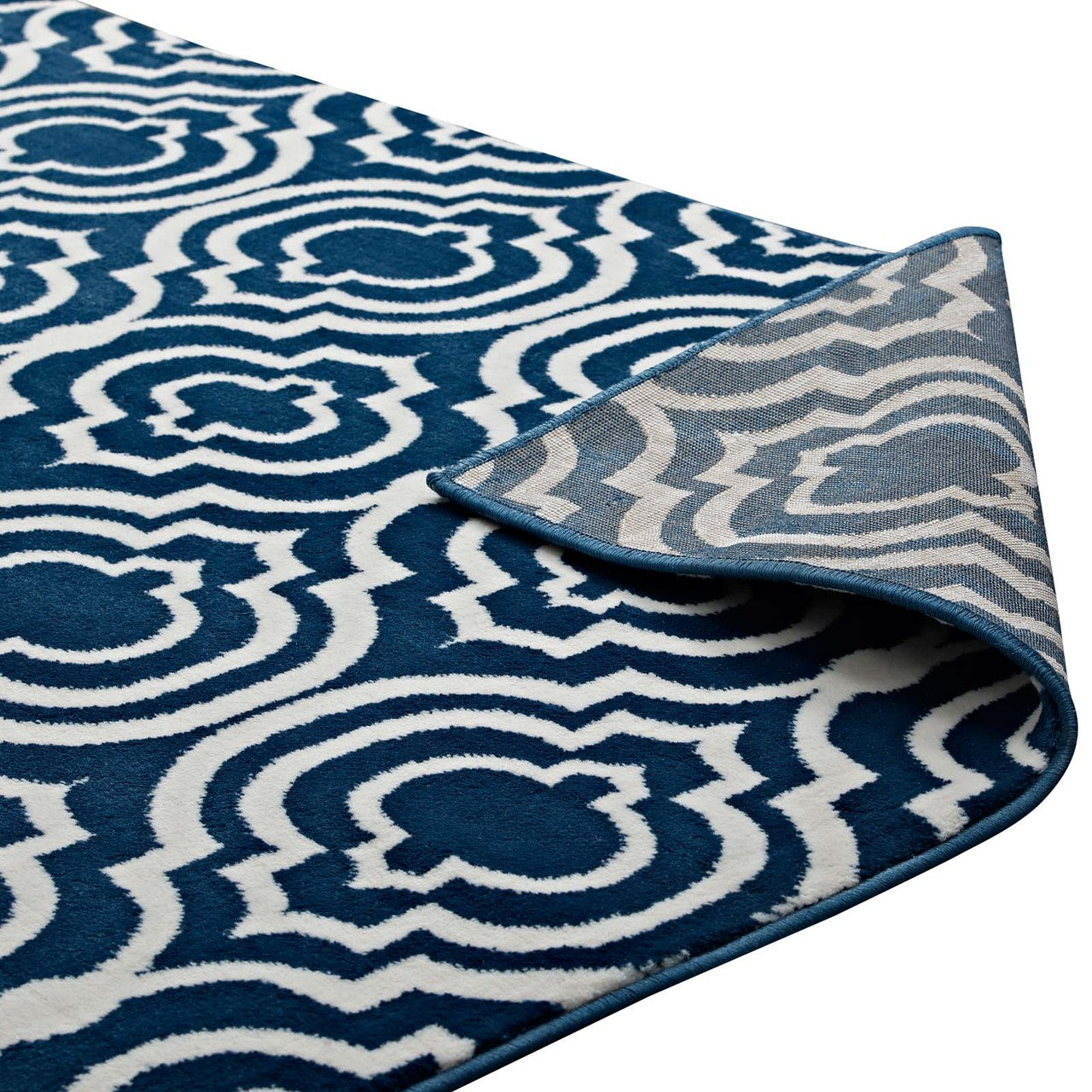Frame Transitional Moroccan Trellis 5x8 Area Rug, Fabric, Multi Navy Blue 14903