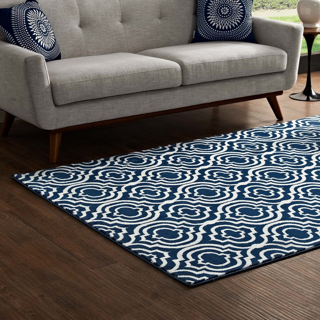 Frame Transitional Moroccan Trellis 8x10 Area Rug, Fabric, Multi Navy Blue 14904