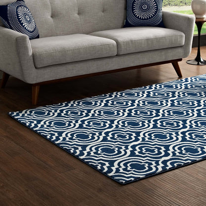 Frame Transitional Moroccan Trellis 8x10 Area Rug, Fabric, Multi Navy Blue 14904