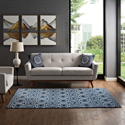 Frame Transitional Moroccan Trellis 8x10 Area Rug, Fabric, Multi Navy Blue 14904