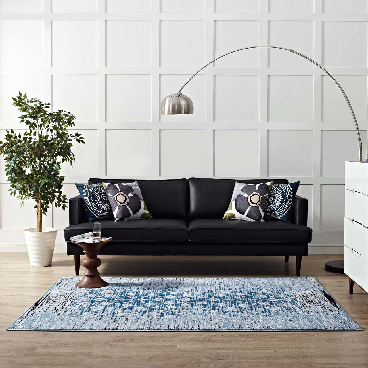 Chiara Distressed Floral Lattice Contemporary 5x8 Area Rug, Fabric, Antique  Blue 14905