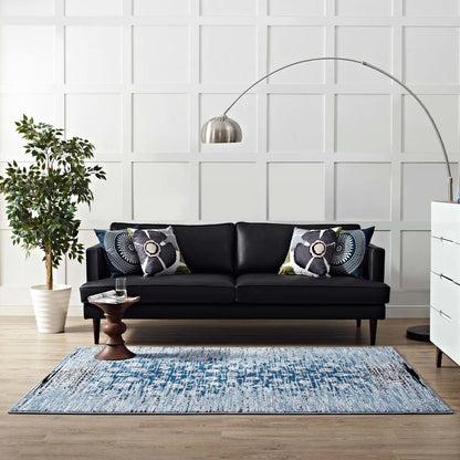 Chiara Distressed Floral Lattice Contemporary 5x8 Area Rug, Fabric, Antique  Blue 14905
