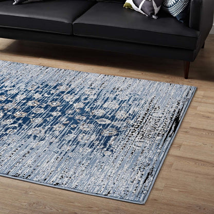 Chiara Distressed Floral Lattice Contemporary 8x10 Area Rug, Fabric, Antique  Blue 14906