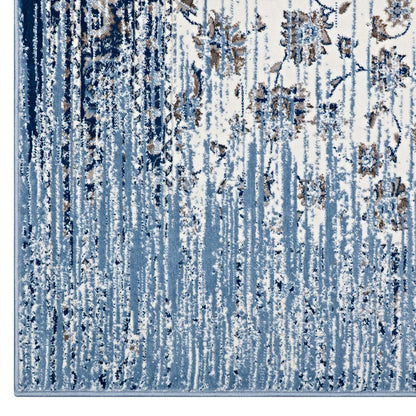 Chiara Distressed Floral Lattice Contemporary 5x8 Area Rug, Fabric, Antique  Blue 14907