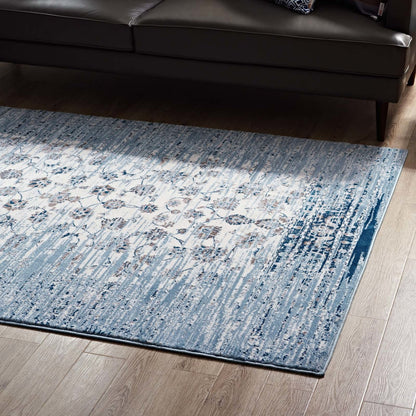 Chiara Distressed Floral Lattice Contemporary 5x8 Area Rug, Fabric, Antique  Blue 14907