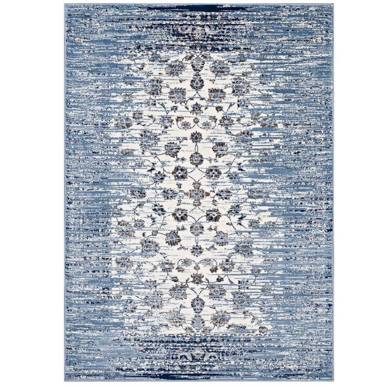 Chiara Distressed Floral Lattice Contemporary 8x10 Area Rug, Fabric, Antique  Blue 14908