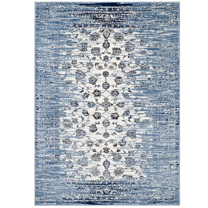 Chiara Distressed Floral Lattice Contemporary 8x10 Area Rug, Fabric, Antique  Blue 14908