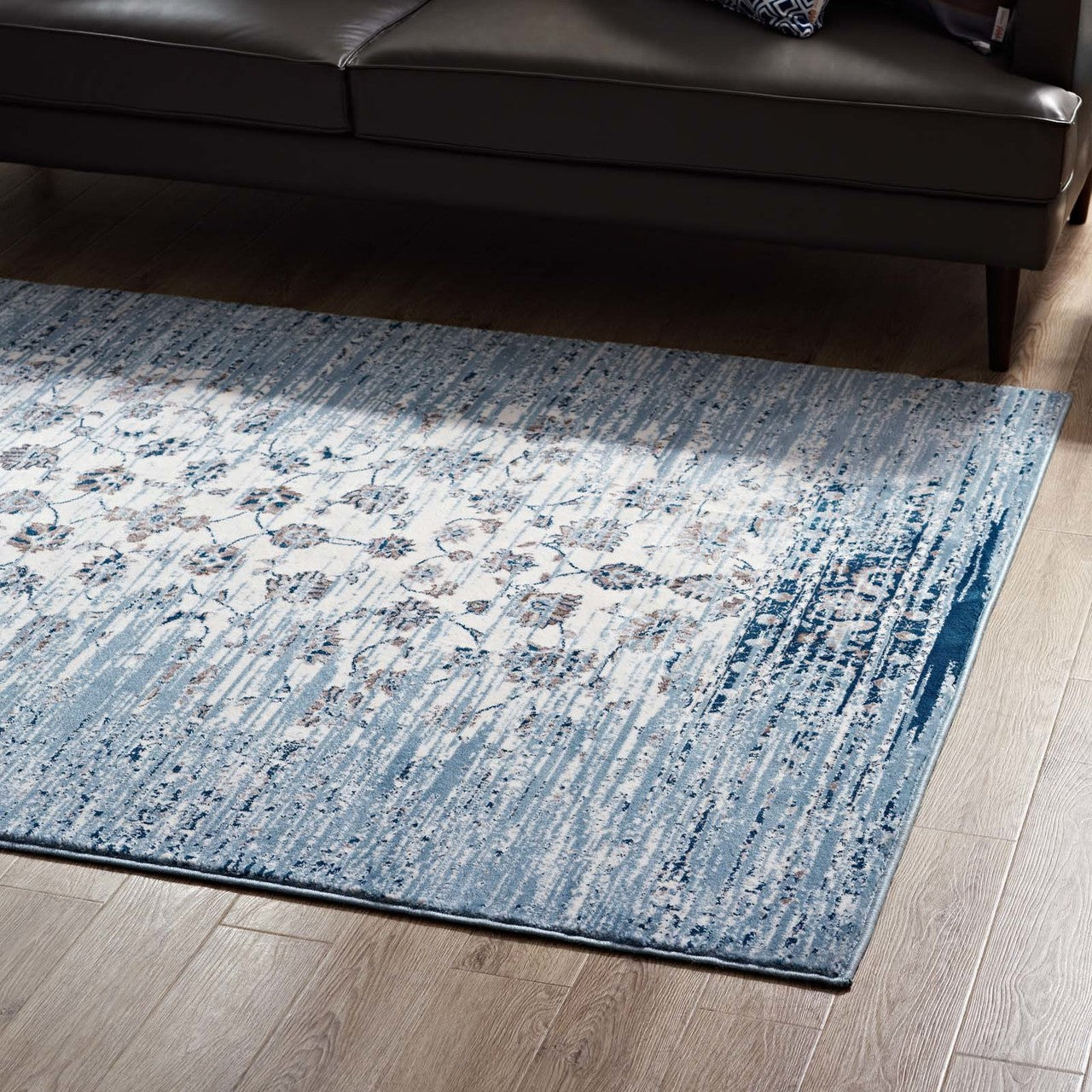 Chiara Distressed Floral Lattice Contemporary 8x10 Area Rug, Fabric, Antique  Blue 14908