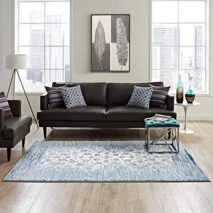 Chiara Distressed Floral Lattice Contemporary 8x10 Area Rug, Fabric, Antique  Blue 14908