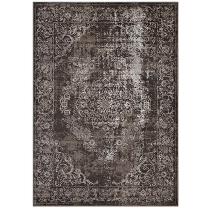 Gamela Rustic Vintage Ornate Floral Medallion 5x8 Area Rug, Fabric, Antique Disressed Brown 14909