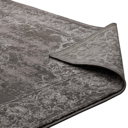 Gamela Rustic Vintage Ornate Floral Medallion 5x8 Area Rug, Fabric, Antique Disressed Brown 14909