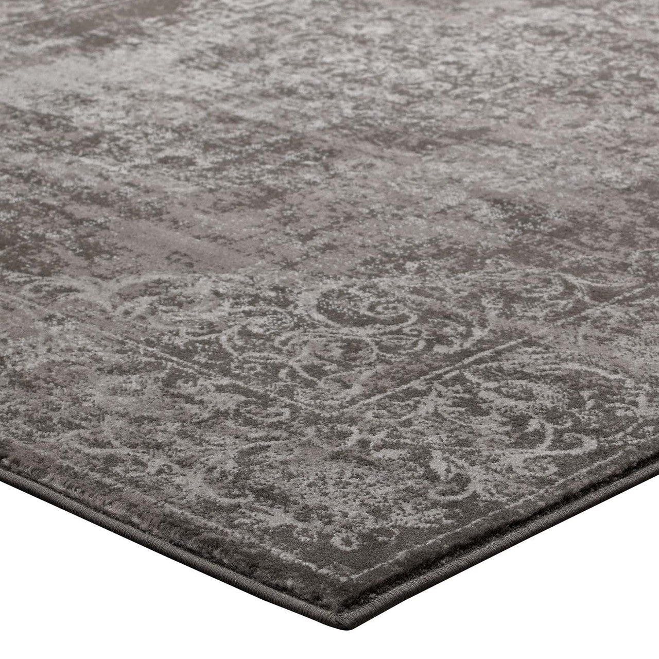 Gamela Rustic Vintage Ornate Floral Medallion 8x10 Area Rug, Fabric, Antique Disressed Brown 14910