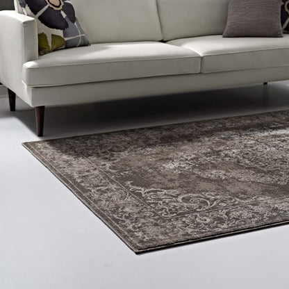 Gamela Rustic Vintage Ornate Floral Medallion 8x10 Area Rug, Fabric, Antique Disressed Brown 14910