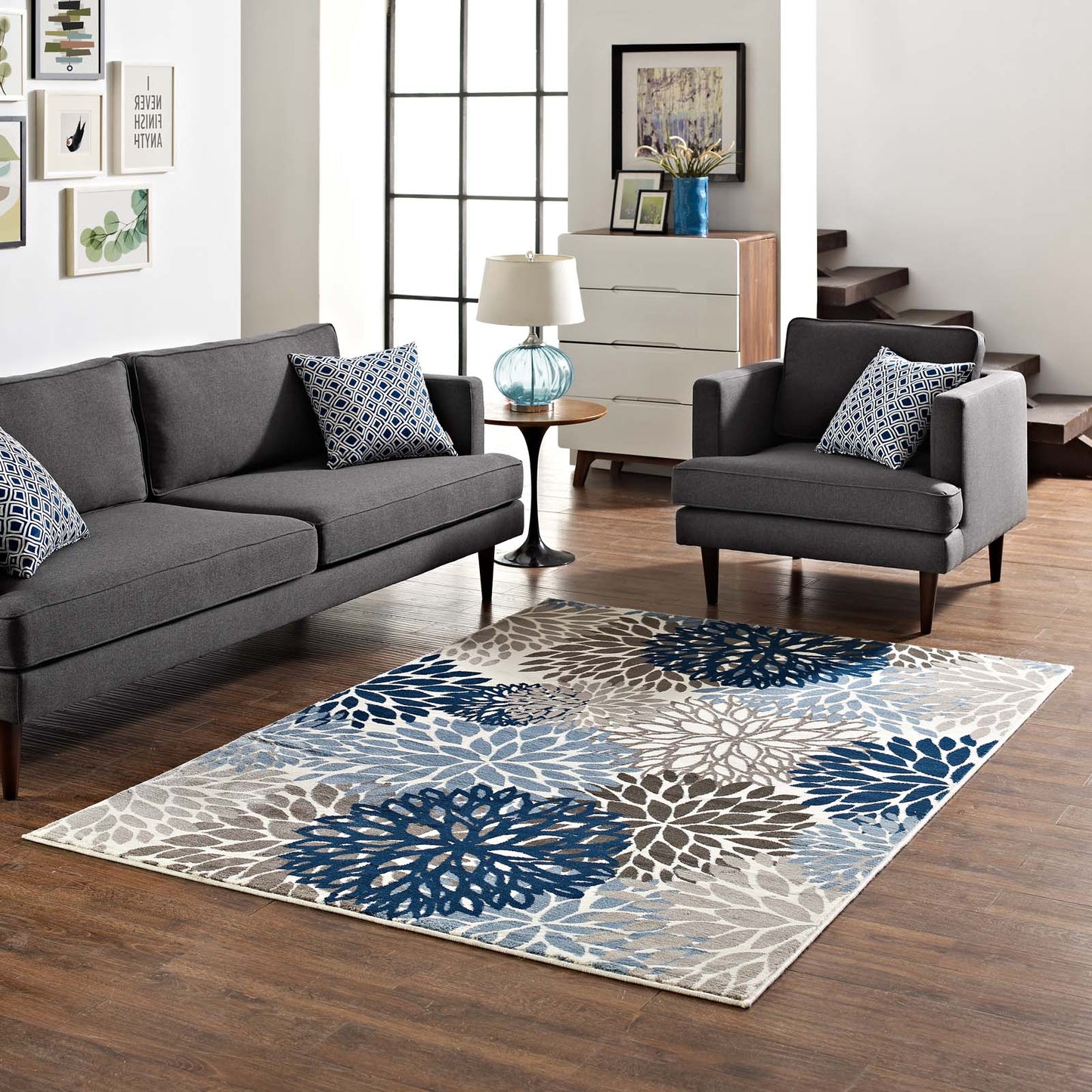 Calithea Vintage Classic Abstract Floral 4x6 Area Rug, Blue Brown Beige, 23083
