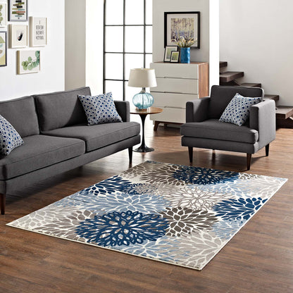 Calithea Vintage Classic Abstract Floral 4x6 Area Rug, Blue Brown Beige, 23083