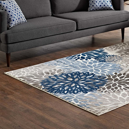 Calithea Vintage Classic Abstract Floral 8x10  Area Rug, Fabric, Multi Blue 14914