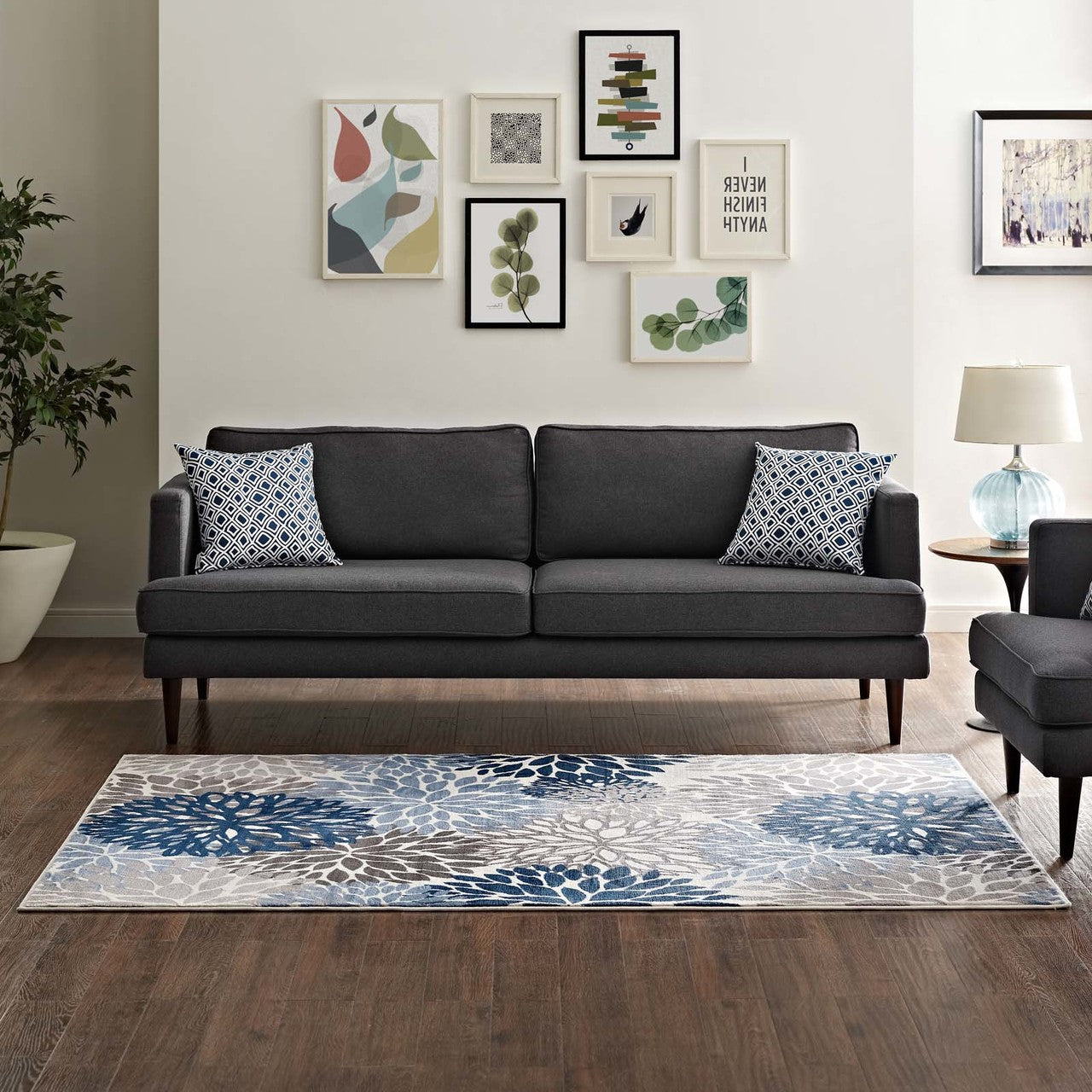 Calithea Vintage Classic Abstract Floral 8x10  Area Rug, Fabric, Multi Blue 14914