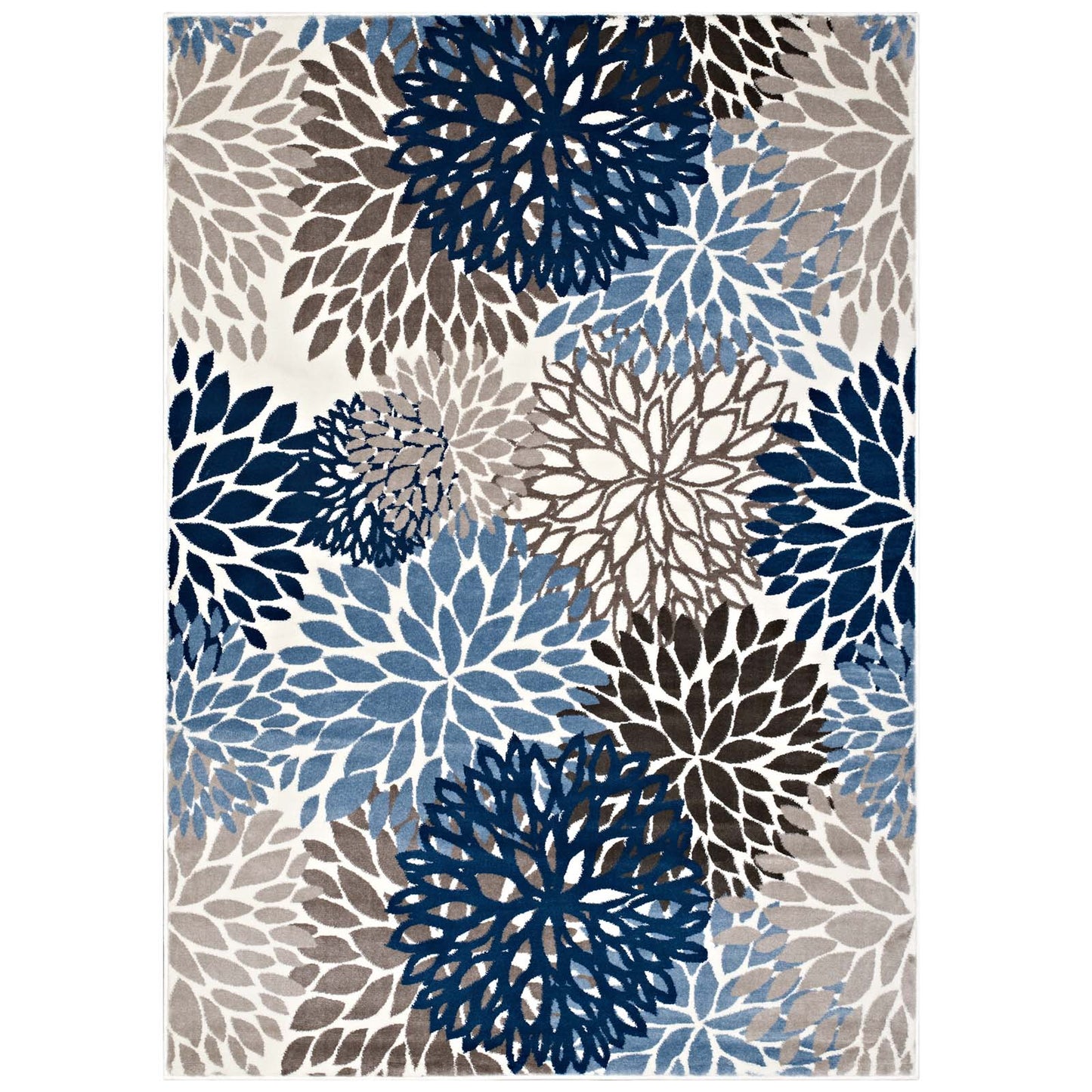 Calithea Vintage Classic Abstract Floral 9x12 Area Rug, Blue Brown Beige, 23084