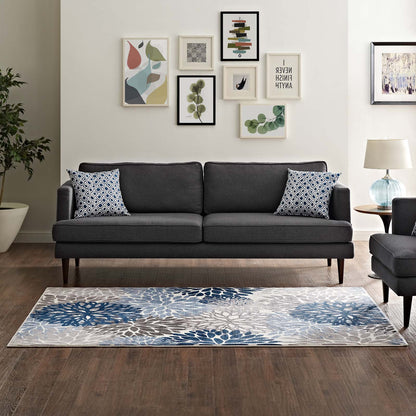 Calithea Vintage Classic Abstract Floral 9x12 Area Rug, Blue Brown Beige, 23084