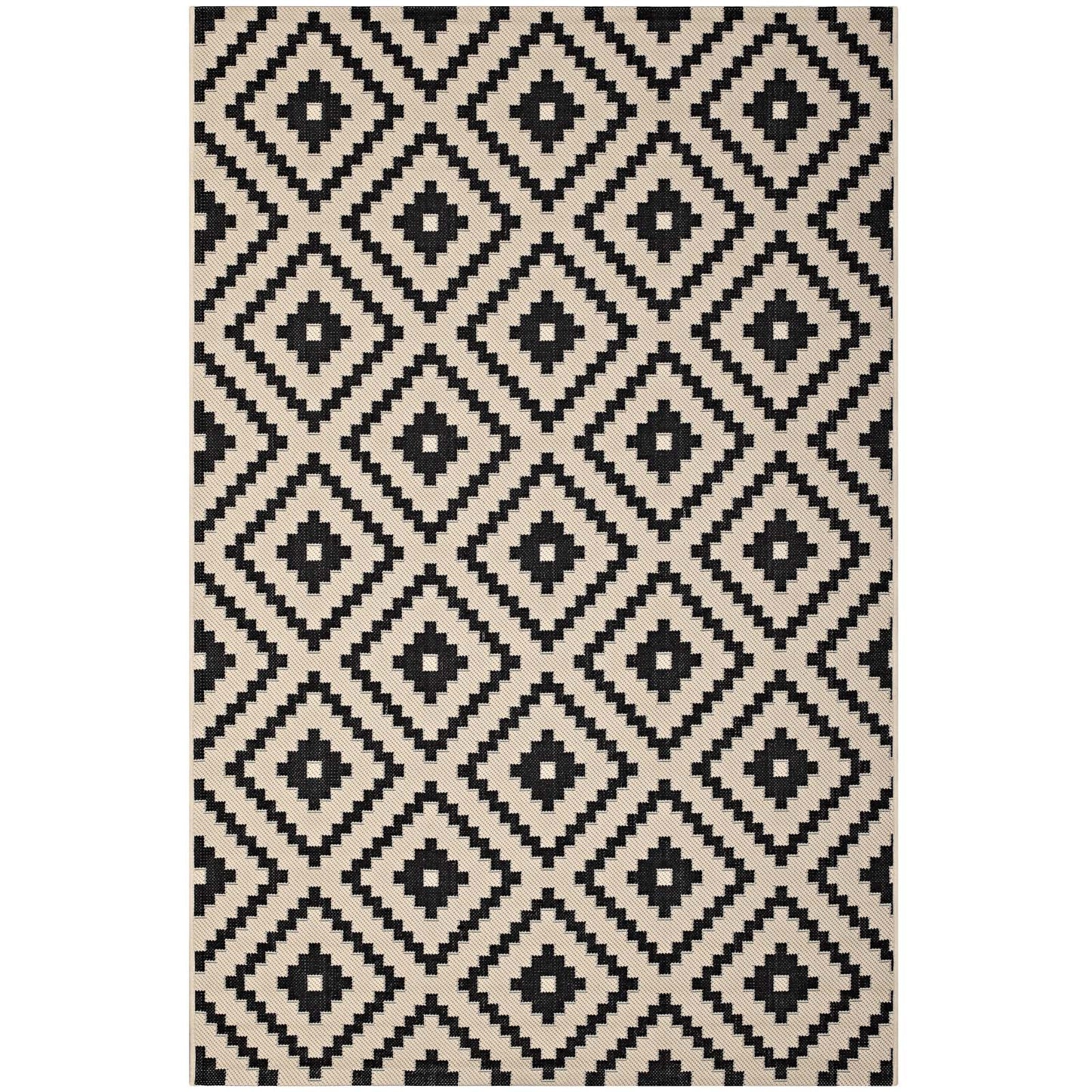 Perplex Geometric Diamond Trellis 4x6 Indoor and Outdoor Area Rug, Black Beige, 23085