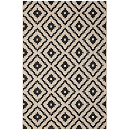 Perplex Geometric Diamond Trellis 4x6 Indoor and Outdoor Area Rug, Black Beige, 23085