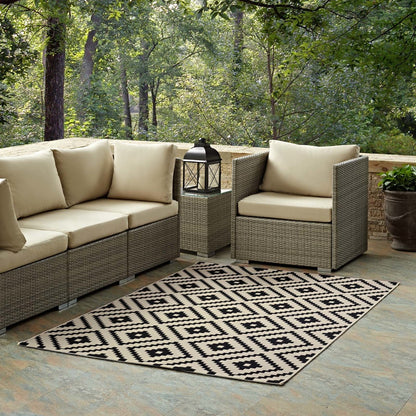 Perplex  Geometric Diamond Trellis 8x10 Indoor and Outdoor Area Rug, Fabric, Multi Beige 14916