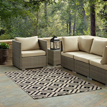 Perplex Geometric Diamond Trellis 9x12 Indoor and Outdoor Area Rug, Black Beige, 23086