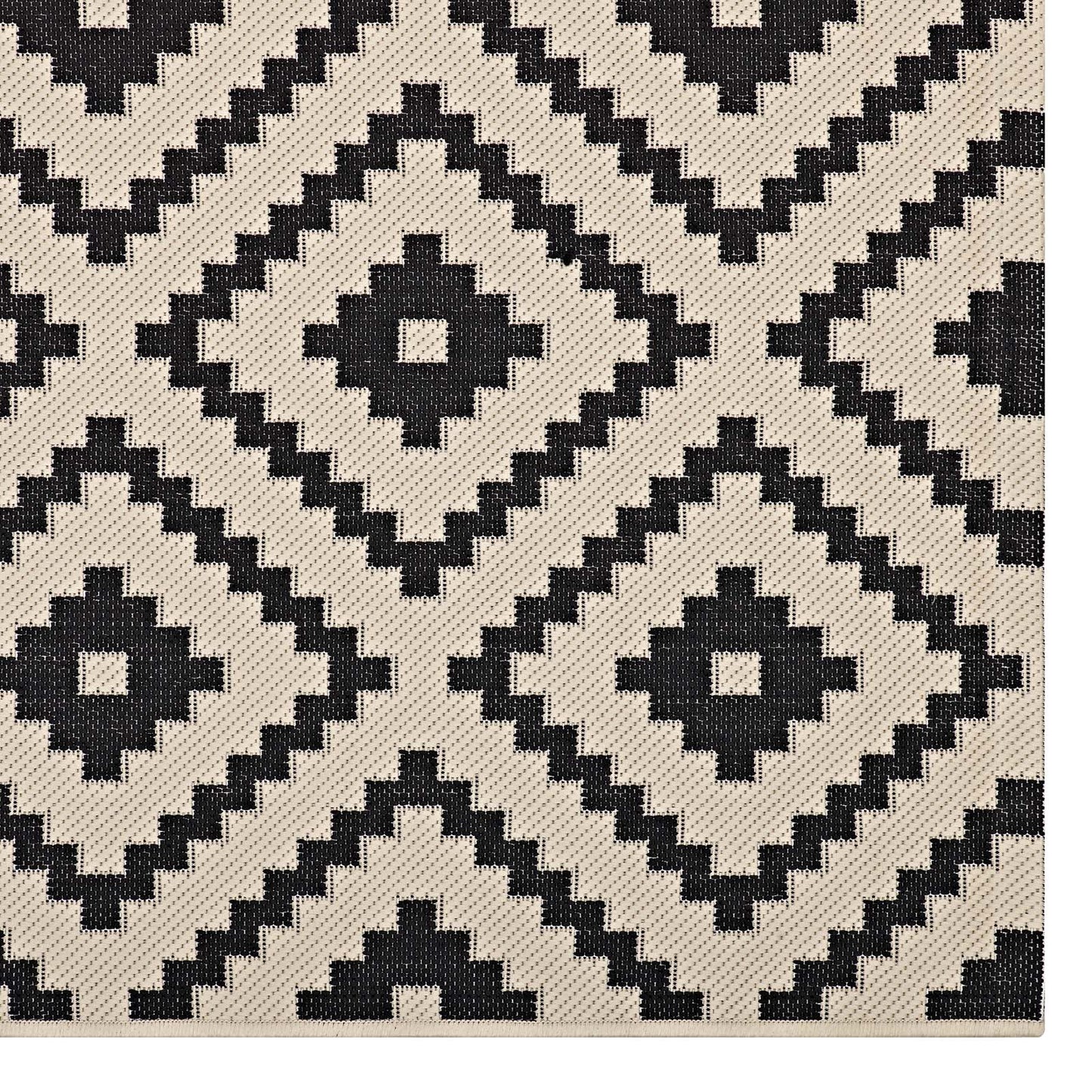 Perplex Geometric Diamond Trellis 9x12 Indoor and Outdoor Area Rug, Black Beige, 23086