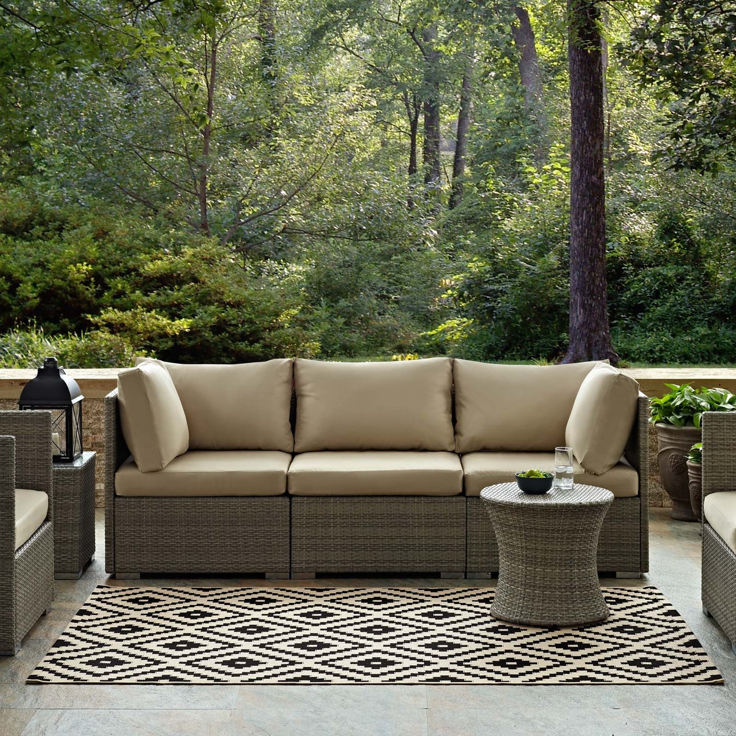 Perplex Geometric Diamond Trellis 9x12 Indoor and Outdoor Area Rug, Black Beige, 23086