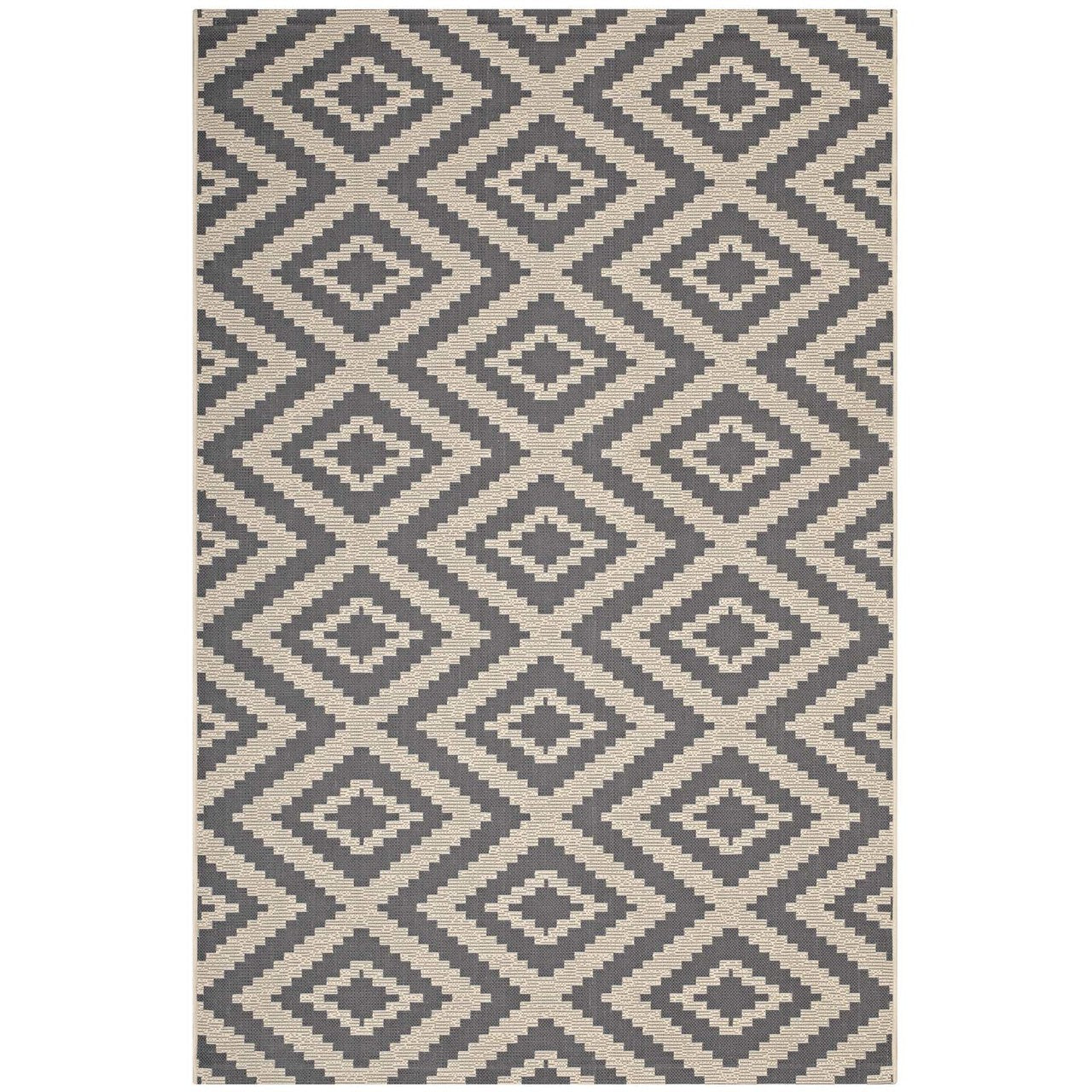 Jagged Geometric Diamond Trellis 5x8 Indoor and Outdoor Area Rug, Fabric, Grey Gray 14917