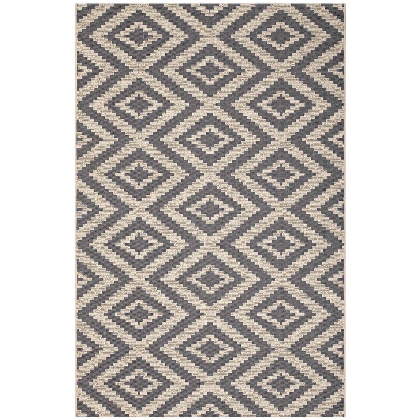 Jagged Geometric Diamond Trellis 9x12 Indoor and Outdoor Area Rug, Grey Gray and Beige, 23088