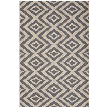 Jagged Geometric Diamond Trellis 9x12 Indoor and Outdoor Area Rug, Grey Gray and Beige, 23088